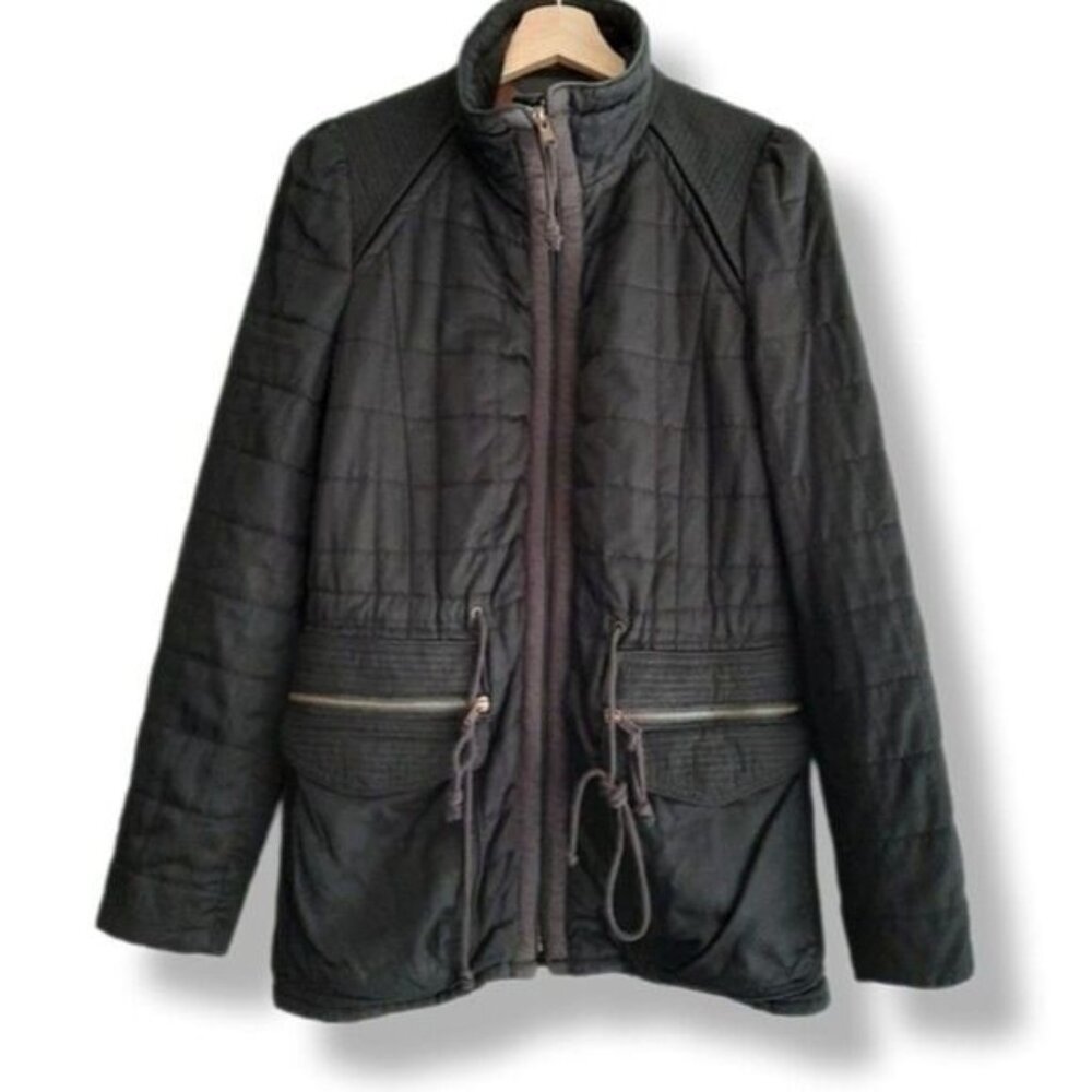 WILFRED Aritzia Marquis Classic Quilted Long Jacket Parka Black Sz 4